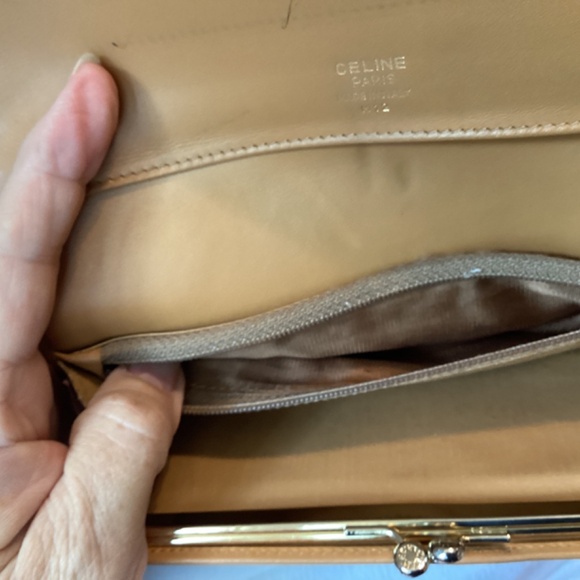 CELINE Tan Kisslock Long Wallet Macadam Print Leather Coated Canvas beige lux - Picture 11 of 16